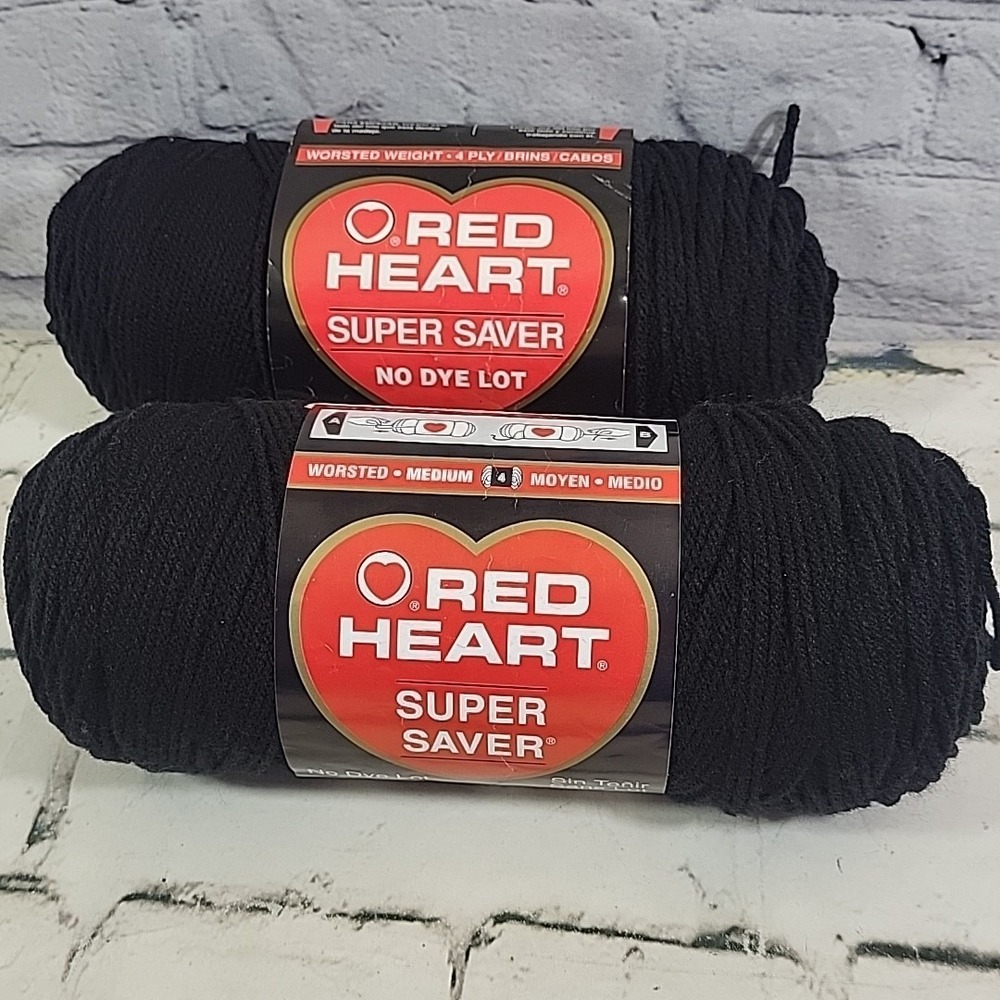 Red Heart Super Saver Yarn Solid Black Lot Of 2 Skeins Crochet Crafts